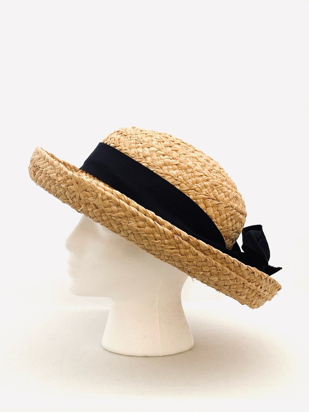 Helen Kaminski ‘Provence’ Classic Raffia Boater Hat with Black Ribbon OS